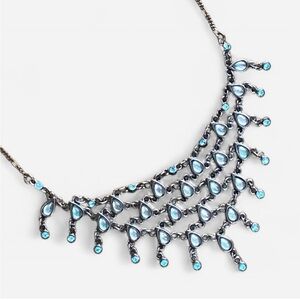 Lia Sophia EUC blue & gray chandelier necklace w/ faux moonstones + aquamarines